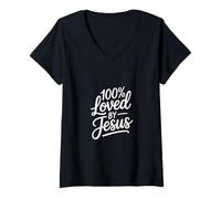 Mujer 100% Amado Por Jesús Inspiración Cristiana Camiseta Cuello V