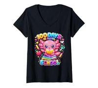 Mujer 100 Days Is Alotl School Cute Axolotl Aula Niños Niña Camiseta Cuello V