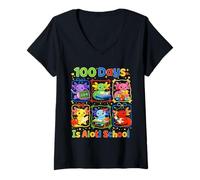 Mujer 100 Days Is Alotl School Cute Axolotl Aula Niños Niña Camiseta Cuello V