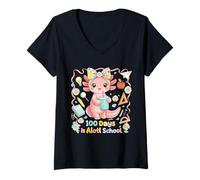Mujer 100 Days Is Alotl School Cute Axolotl Aula Niños Niña Camiseta Cuello V