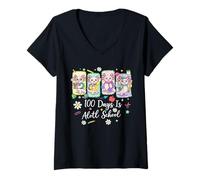 Mujer 100 Days Is Alotl School Cute Axolotl Aula Niños Niña Camiseta Cuello V