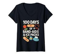 Mujer 100 Days of Band Aids and Ice Packs Enfermera Escolar Camiseta Cuello V