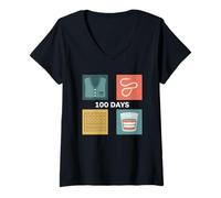Mujer 100 Days of School - Kit de Disfraz de Vieja Persona, Tarjeta de Bingo Camiseta Cuello V