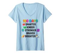 Mujer 100 Days Smarter Kinder Stronger Brighter Smarter Camiseta Cuello V