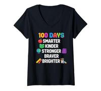 Mujer 100 Days Smarter Kinder Stronger Brighter Smarter Camiseta Cuello V