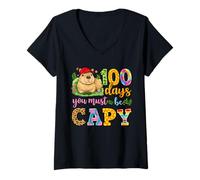 Mujer 100 Days You Must Be Capy, Lindo Chico de Escuela con Forma de carpincho Leopardo Camiseta Cuello V