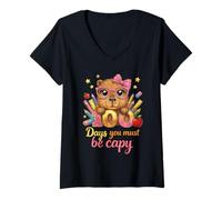 Mujer 100 Days You Must Be Capy, Lindo Chico de Escuela con Forma de carpincho Leopardo Camiseta Cuello V