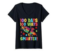 Mujer 100 Días 100 Maneras Más Inteligentes Camiseta Cuello V