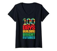 Mujer 100 días construyendo futuros Brillantes bloquea 100 días de Escuela Camiseta Cuello V