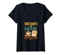 Mujer 100 días de cafeína y Planes de lecciones Motivación Camiseta Cuello V