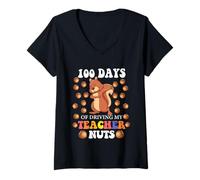 Mujer 100 Días De Conducir Mi Maestro Nueces Dabbing Escuela De Ardilla Camiseta Cuello V