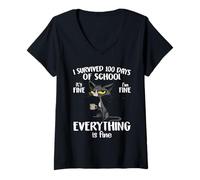 Mujer 100 días de Escuela ESTÁ Bien Estoy Bien Todo ESTÁ Bien Camiseta Cuello V