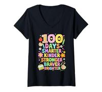 Mujer 100 días de Escuela Smarter Kinder Stronger Braver Brighter Camiseta Cuello V