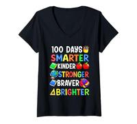 Mujer 100 días de Escuela Smarter Kinder Stronger Braver Brighter Camiseta Cuello V