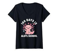 Mujer 100 días es Muy Divertido en la Escuela Axolotl Last Days of School Camiseta Cuello V