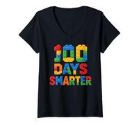 Mujer 100 días más Inteligentes para niños Constructor de Ladrillos 100 día de Escuela Camiseta Cuello V