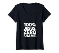 Mujer 100% Jesús. Cero Vergüenza Cristiano Camiseta Cuello V