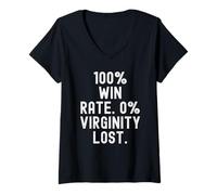 Mujer 100 Porcentaje de Victorias 0 Virginidad perdido Gracioso Dicho Ingenioso Camiseta Cuello V