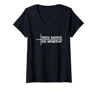 Mujer 100% Saved 0% Worthy Camiseta Cuello V