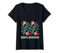 Mujer 100% Sindhi Proud Sindhi Sayings Meme Culture Sindhi Humor Camiseta Cuello V