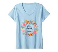 Mujer 100 Years Loved 100th Birthday Floral 100 Year Old Men Women Camiseta Cuello V