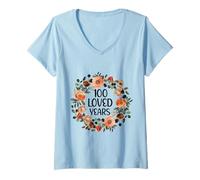 Mujer 100 Years Loved 100th Birthday Funny 100 Year Old Women's Camiseta Cuello V