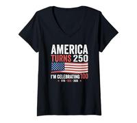 Mujer 100th Birthday 250th Anniversary USA Patriotic 4th of July Camiseta Cuello V
