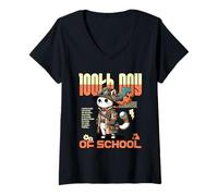 Mujer 100th Day of School Teachers Kids Child Happy 100 Days Cat Camiseta Cuello V