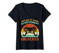 Mujer 100th Day of School Unlocked Gamer 100 Days Boys Kids Youth Camiseta Cuello V