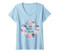 Mujer 101 Years Loved 101th Birthday Floral 101 Year Old Men Women Camiseta Cuello V