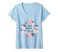 Mujer 109 Years Loved 109th Birthday Floral 109 Year Old Men Women Camiseta Cuello V
