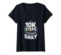 Mujer 10k Steps Daily Reto 10k Pasos Diario Fitness Camiseta Cuello V