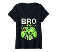 Mujer 10th Birthday Boy Bro I'm 10 Year Old Video Gamer Ten Bday Camiseta Cuello V