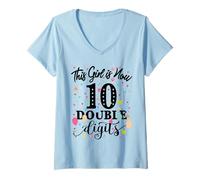 Mujer 10th Birthday Gifts Shirt This Girl Is Now 10 Double Digits Camiseta Cuello V