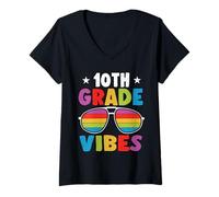Mujer 10th Grade Back To School Sunglasses Vibes Retro First Day Camiseta Cuello V