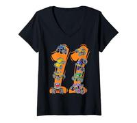 Mujer 11 Cumpleaños Monster Truck 11 Años Joven Salvaje Once Boy Camiseta Cuello V