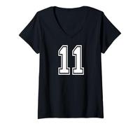 Mujer 11 Number Eleven Team Sports Diseño gráfico a juego Varsity Camiseta Cuello V