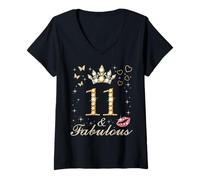 Mujer 11 y Fabulosa undécima cumpleaños, 11 años y Fabulosa Reina Camiseta Cuello V