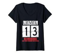Mujer 13º Aniversario de Bodas Desbloqueado Nivel 13 cumpleaños Camiseta Cuello V
