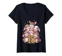 Mujer 13º Cumpleaños Conejo Niña Regalo 13 Años Camiseta Cuello V