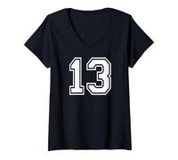 Mujer 13 Equipos Deportivos con el número 13 Que Coincide con el gráfico Camiseta Cuello V, Negro, L