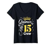 Mujer 15 Cumpleaños Mis Quince Crew Quinceañera Chica de 15 años Camiseta Cuello V