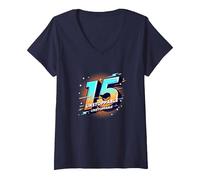 Mujer 15 e imparable: Regalo de cumpleaños para Adolescentes Camiseta Cuello V, Azul Marino, L