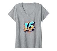 Mujer 15 e imparable: Regalo de cumpleaños para Adolescentes Camiseta Cuello V, Gris Jaspeado, S