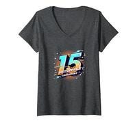 Mujer 15 e imparable: Regalo de cumpleaños para Adolescentes Camiseta Cuello V, Jaspeado Oscuro, M