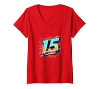 Mujer 15 e imparable: Regalo de cumpleaños para Adolescentes Camiseta Cuello V, Rojo, XXL