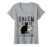 Mujer 1692 Se perdieron una Camisa Salem Witch Trials Black Cat Moon Camiseta Cuello V