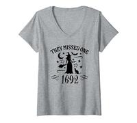 Mujer 1692 Se perdieron una temporada espeluznante: Halloween Witch Black Cat Camiseta Cuello V