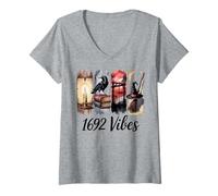 Mujer 1692 Vibes Salem Juicios de Brujas Histórico Gótico Camiseta Cuello V