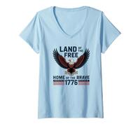 Mujer 1776 USA Águila Tierra del Hogar Libre de los Valientes Patriótico Camiseta Cuello V